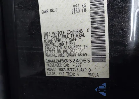 2012 Nissan Altima 2.5 S z USA, uszkodzony, nr VIN 1N4AL2AP5CN524065